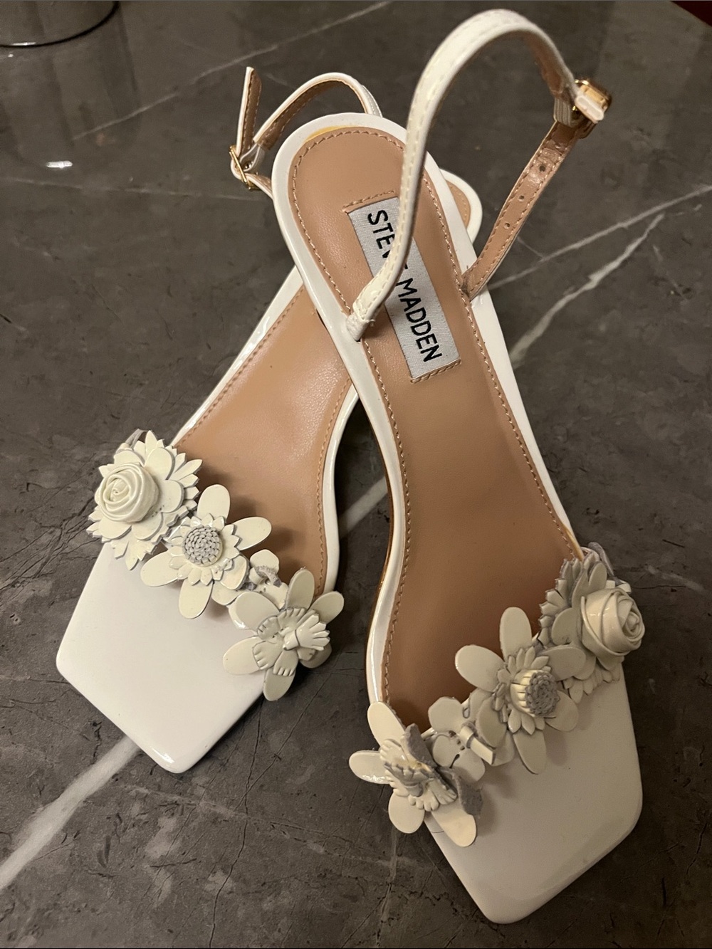 Steve Madden White Floral Appliqué Slingback Heels